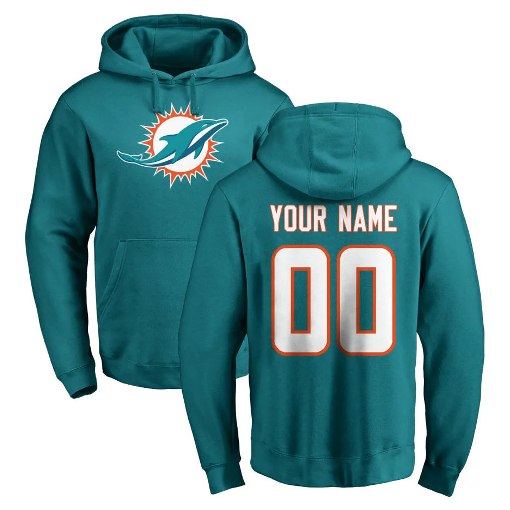 Punc Custom M.Dolphins Aqua LOGO Pullover Hoodies Limited Any Name & Numbers Stitched Jerseys