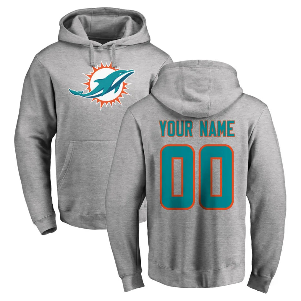 Punc Custom M.Dolphins Gray LOGO Pullover Hoodies Limited Any Name & Numbers Stitched Jerseys