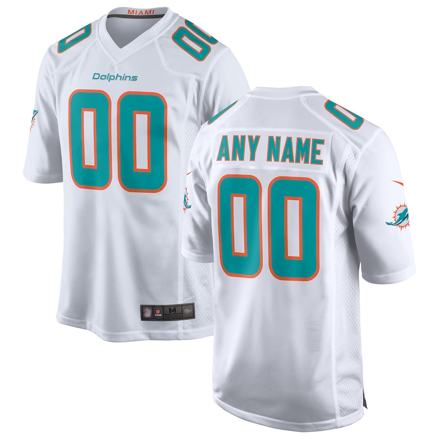 Punc Custom M.Dolphins White Game Road Stitched Jerseys