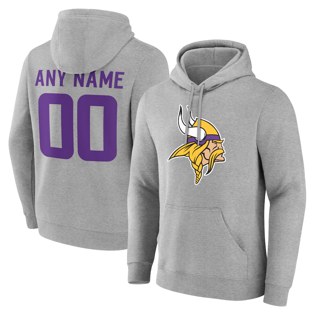 Punc Custom MN.Vikings Gray LOGO Pullover Hoodies Limited Any Name & Numbers Stitched Jerseys