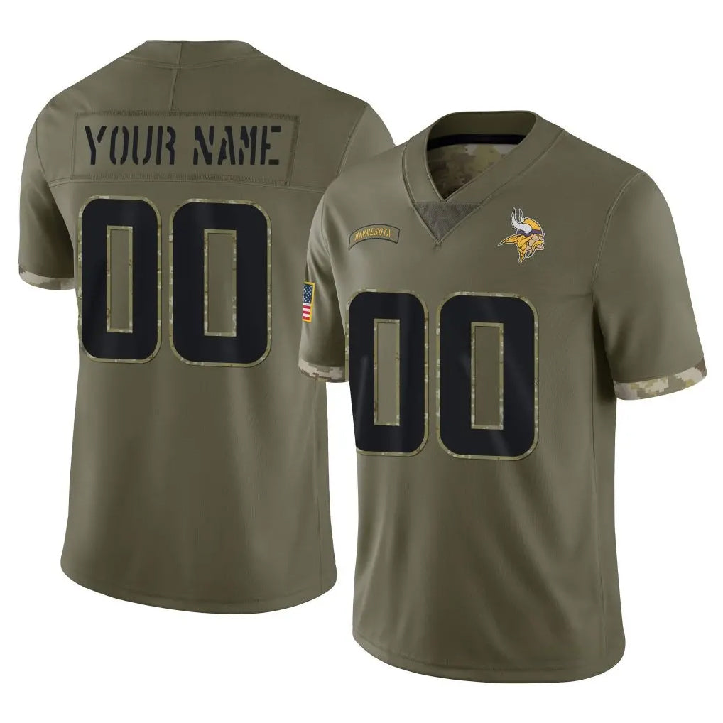 Punc Custom MN.Vikings Olive Salute To Service Limited Any Name & Numbers Stitched Jerseys