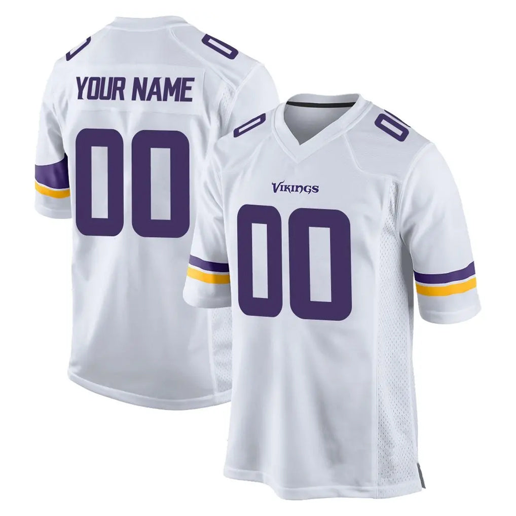 Punc Custom MN.Vikings White Home Game Any Name & Numbers Stitched Jerseys