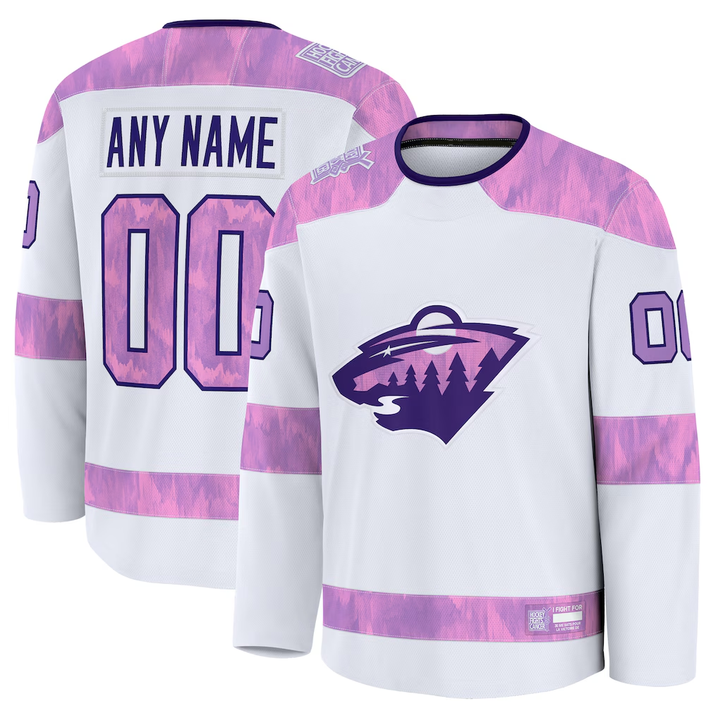 Punc Custom M.Wild White 2024 Hockey Fights Cancer Practice Jerseys