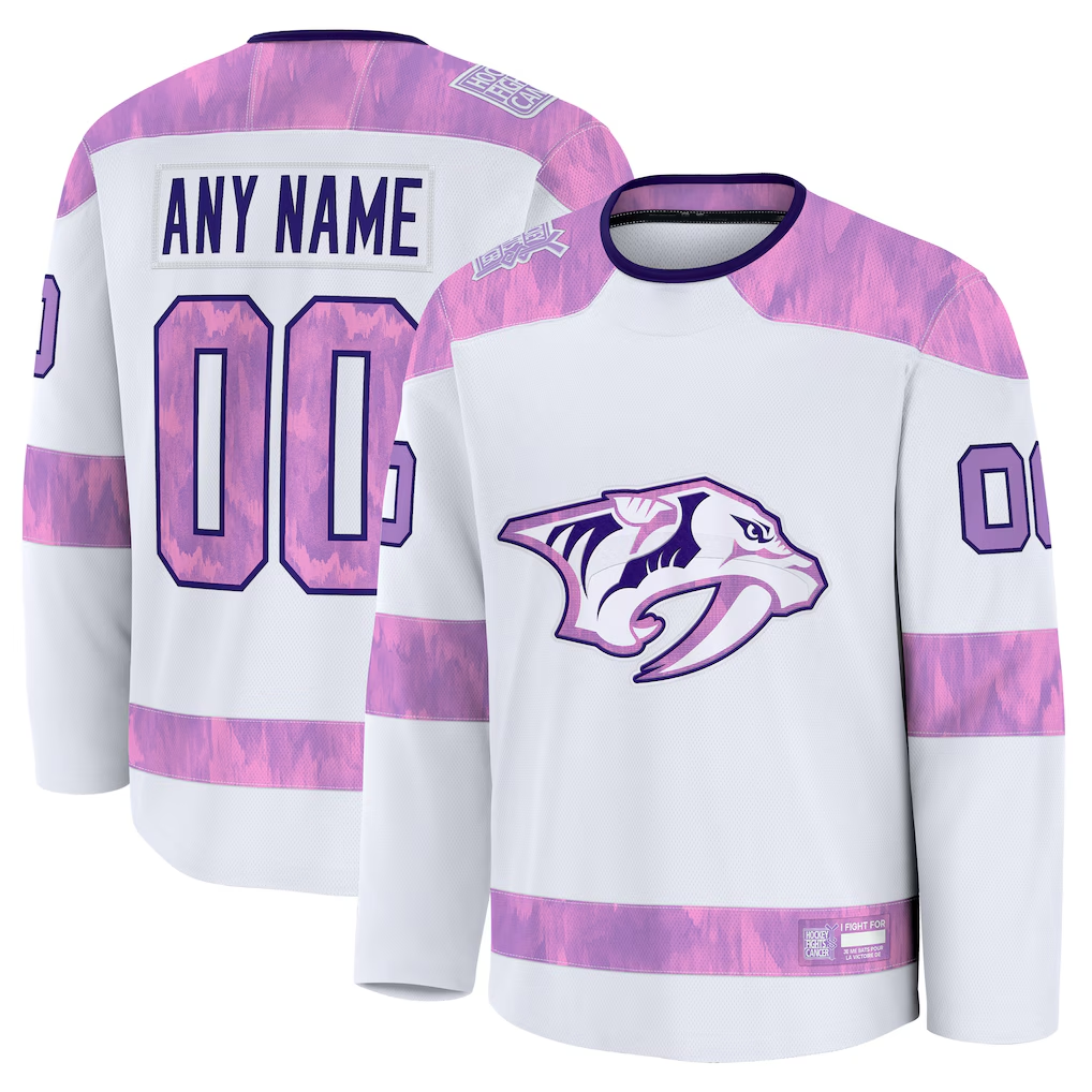 Punc Custom N.Predators White 2024 Hockey Fights Cancer Practice Jerseys