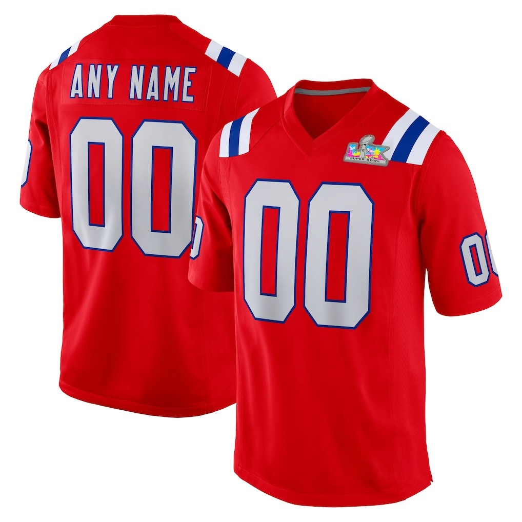 Punc Custom NE.Patriots  Red Super Bowl LX Patch Game Stitched Jerseys
