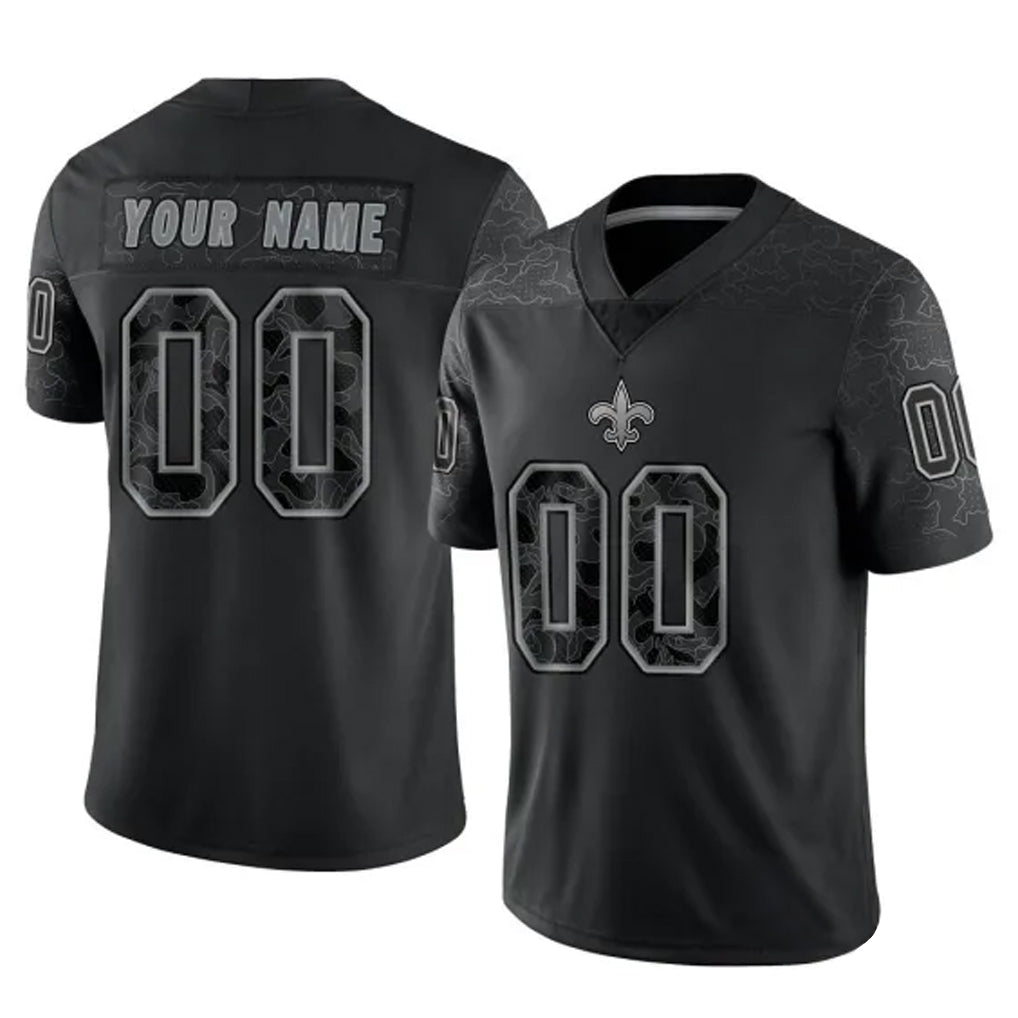 Punc Custom NO.Saints Black Limited Reflective Home Game Any Name & Numbers Stitched Jerseys
