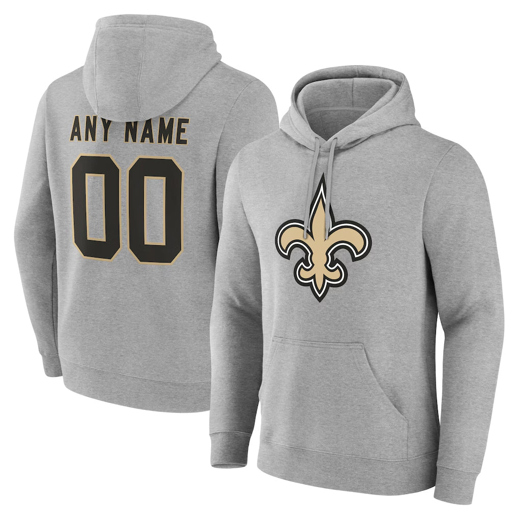 Punc Custom NO.Saints Gray LOGO Pullover Hoodies Limited Any Name & Numbers Stitched Jerseys