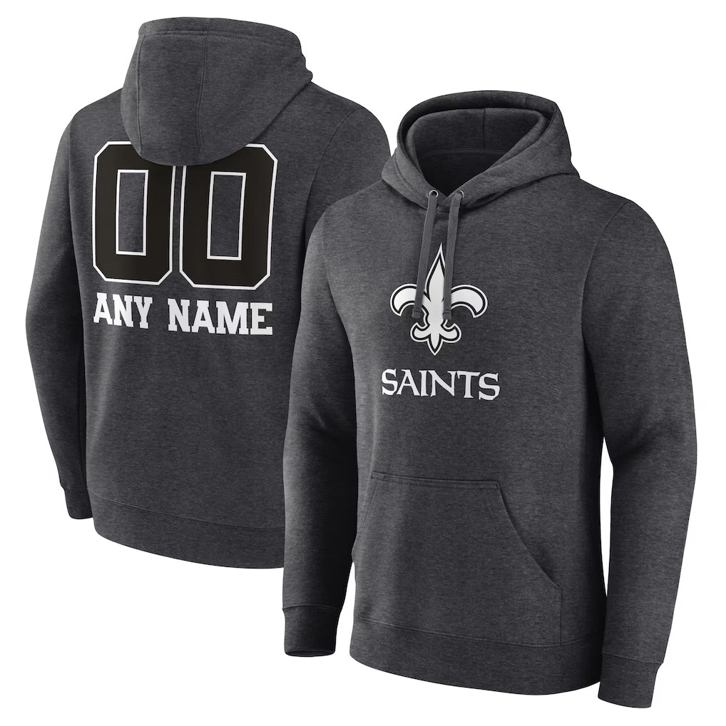 Punc Custom NO.Saints Gray Pullover Hoodies Limited Any Name & Numbers  Stitched Jerseys