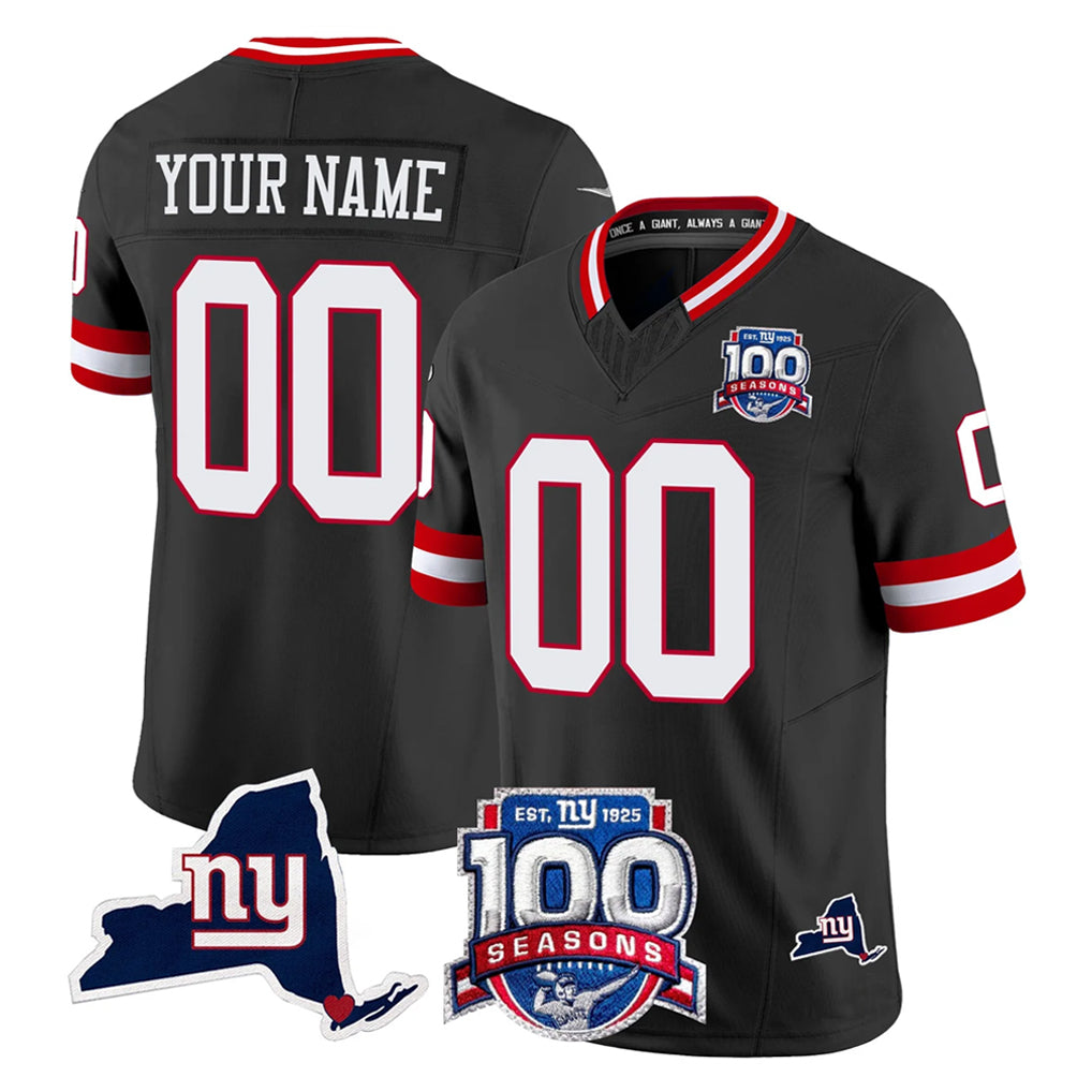 Punc Custom NY.Giants Black 100th Season & State Patch Vapor Limited Home Game Any Name & Numbers Stitched Jerseys