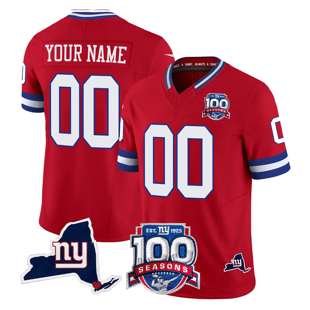 Punc Custom NY.Giants Red 100th Season & State Patch Vapor Limited Home Game Any Name & Numbers Stitched Jerseys