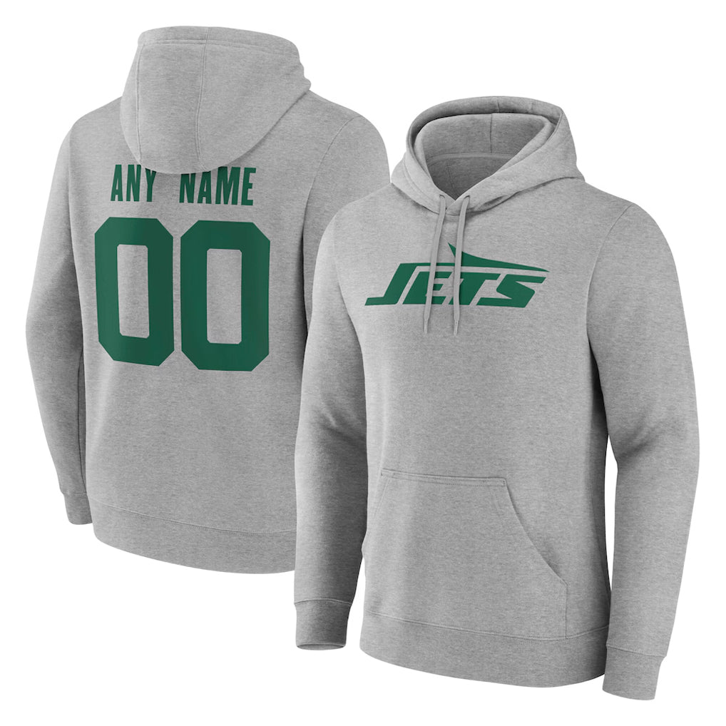 Punc Custom NY.Jets Gray LOGO Pullover Hoodies Limited Game Any Name & Numbers Stitched Jerseys