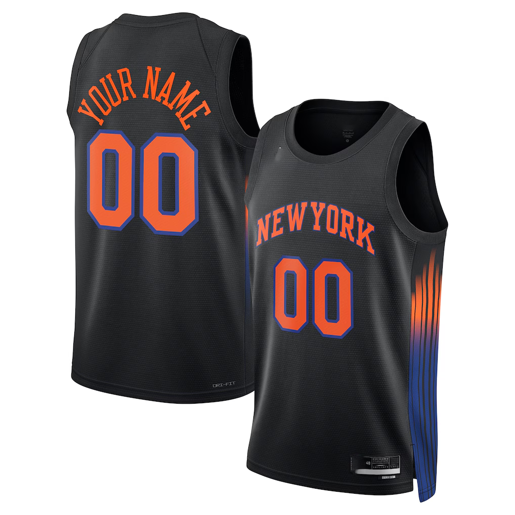 Punc Custom NY.Knicks Black Swingman Jerseys - Statement Edition