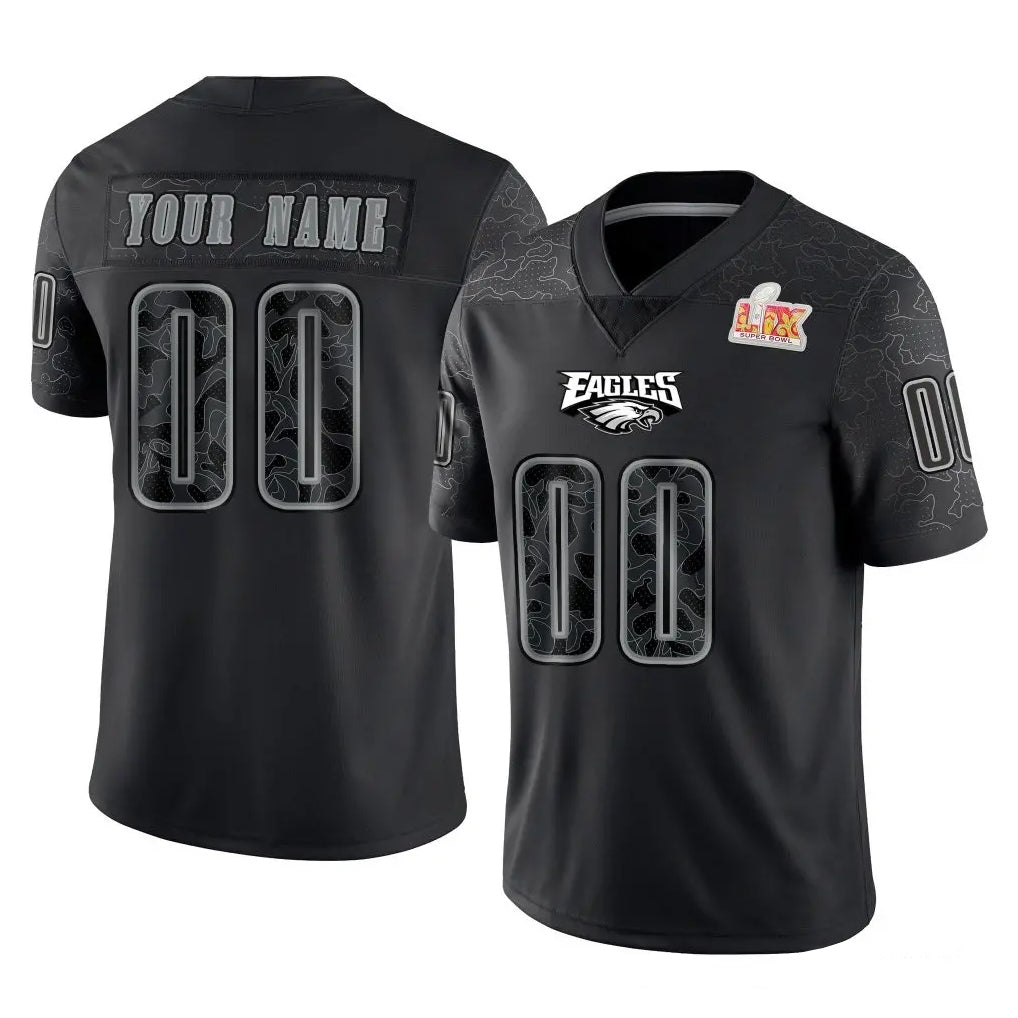 Punc Custom P.Eagles Black Fashion Super Bowl LIX Home Game Any Name & Numbers Stitched Jerseys