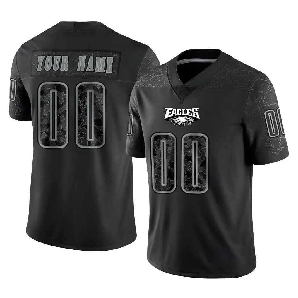 Punc Custom P.Eagles Black Reflective Limited Home Game Any Name & Numbers Stitched Jerseys