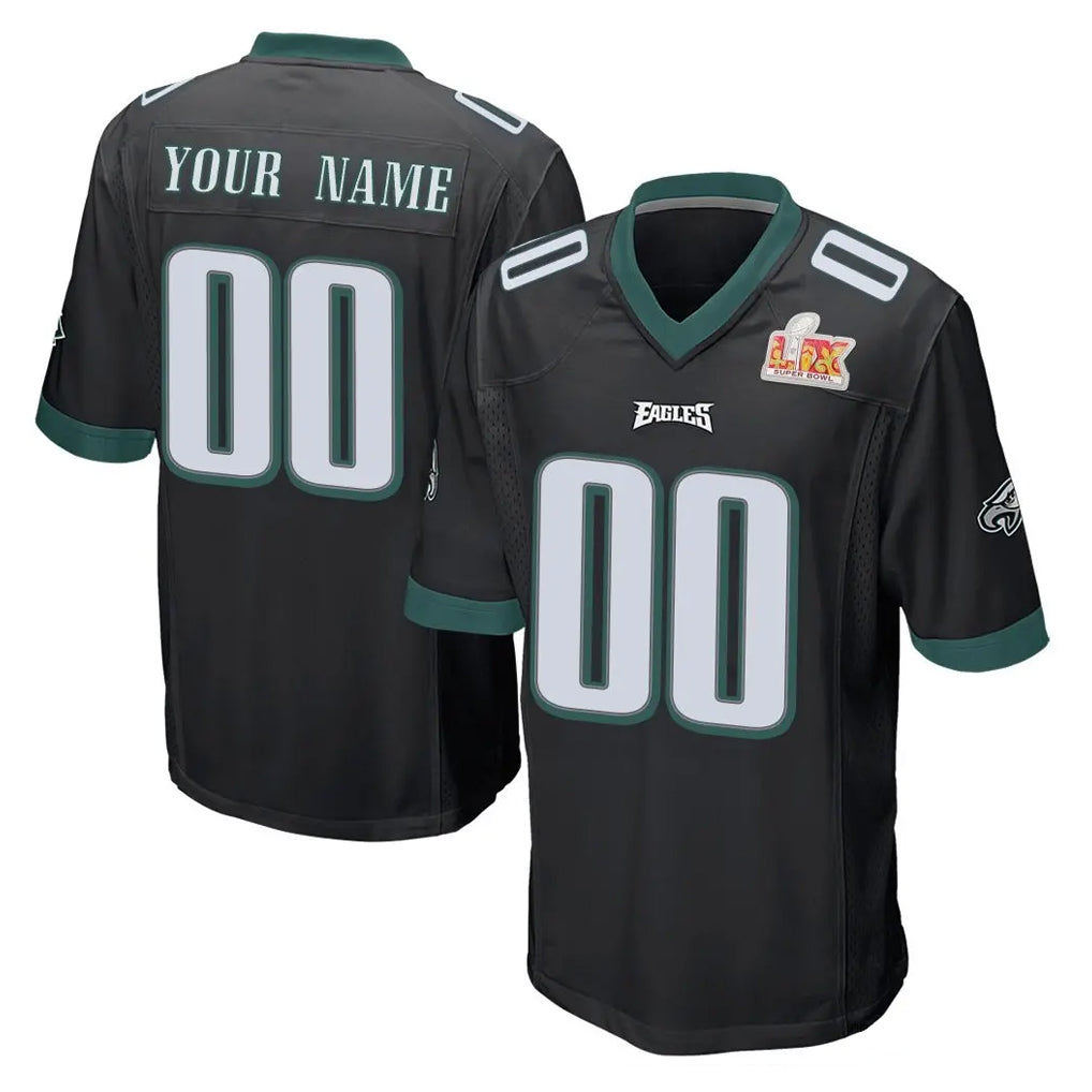 Punc Custom P.Eagles Black Super Bowl LIX Home Game Any Name & Numbers Stitched Jerseys
