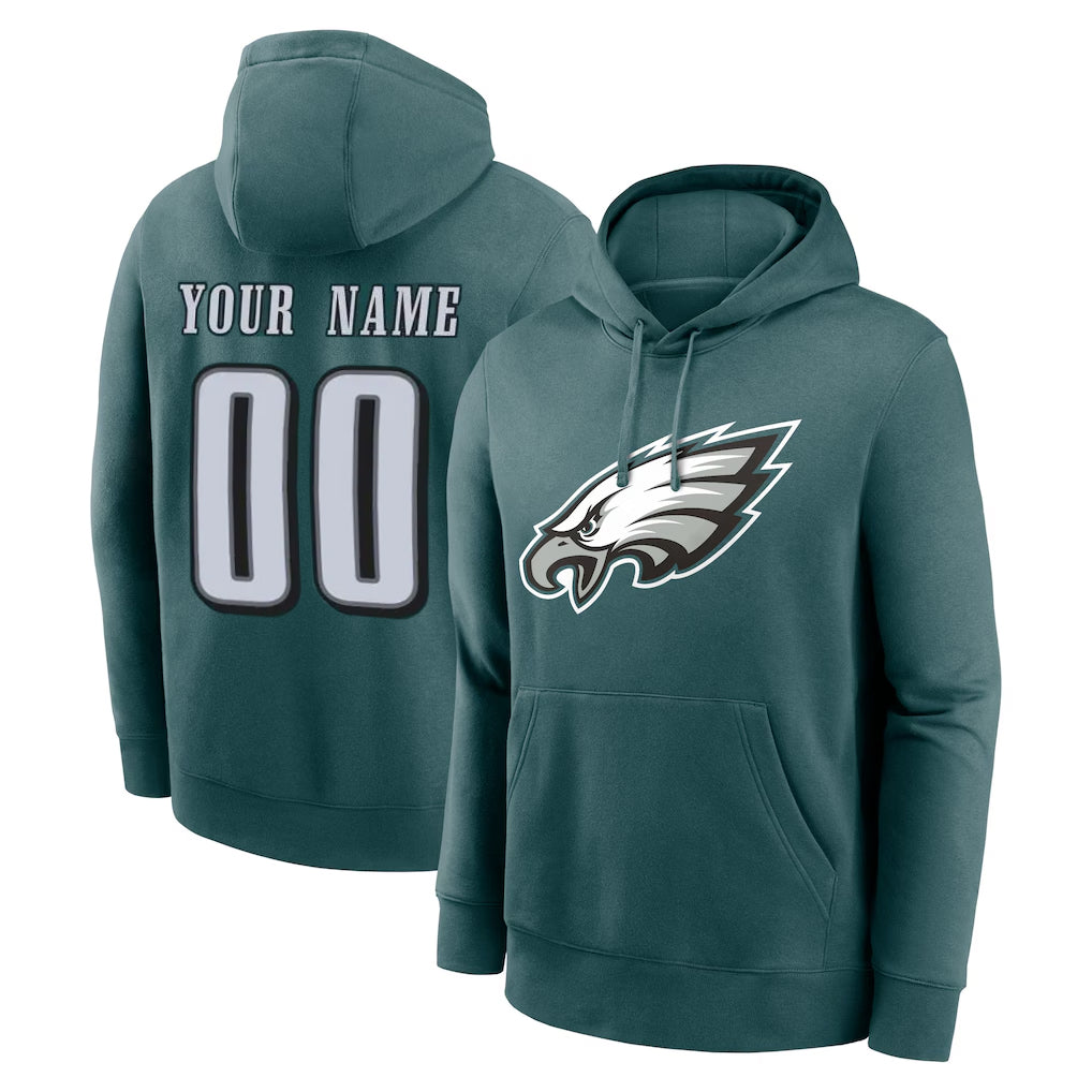 Punc Custom P.Eagles Midnight Green Performance Pullover Hoodies Home Game Any Name & Numbers Stitched Jerseys