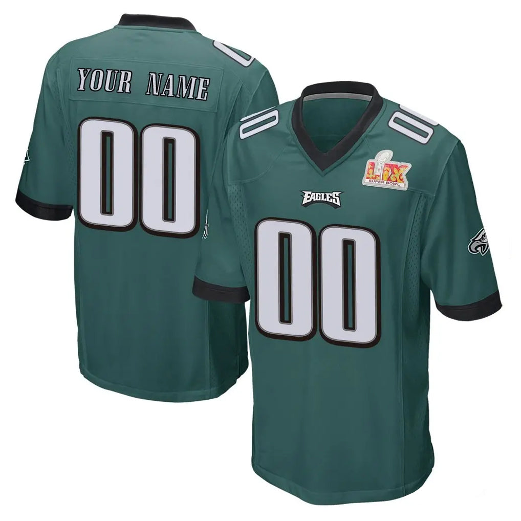 Punc Custom P.Eagles Team Color Green Super Bowl LIX Home Game Any Name & Numbers Stitched Jerseys