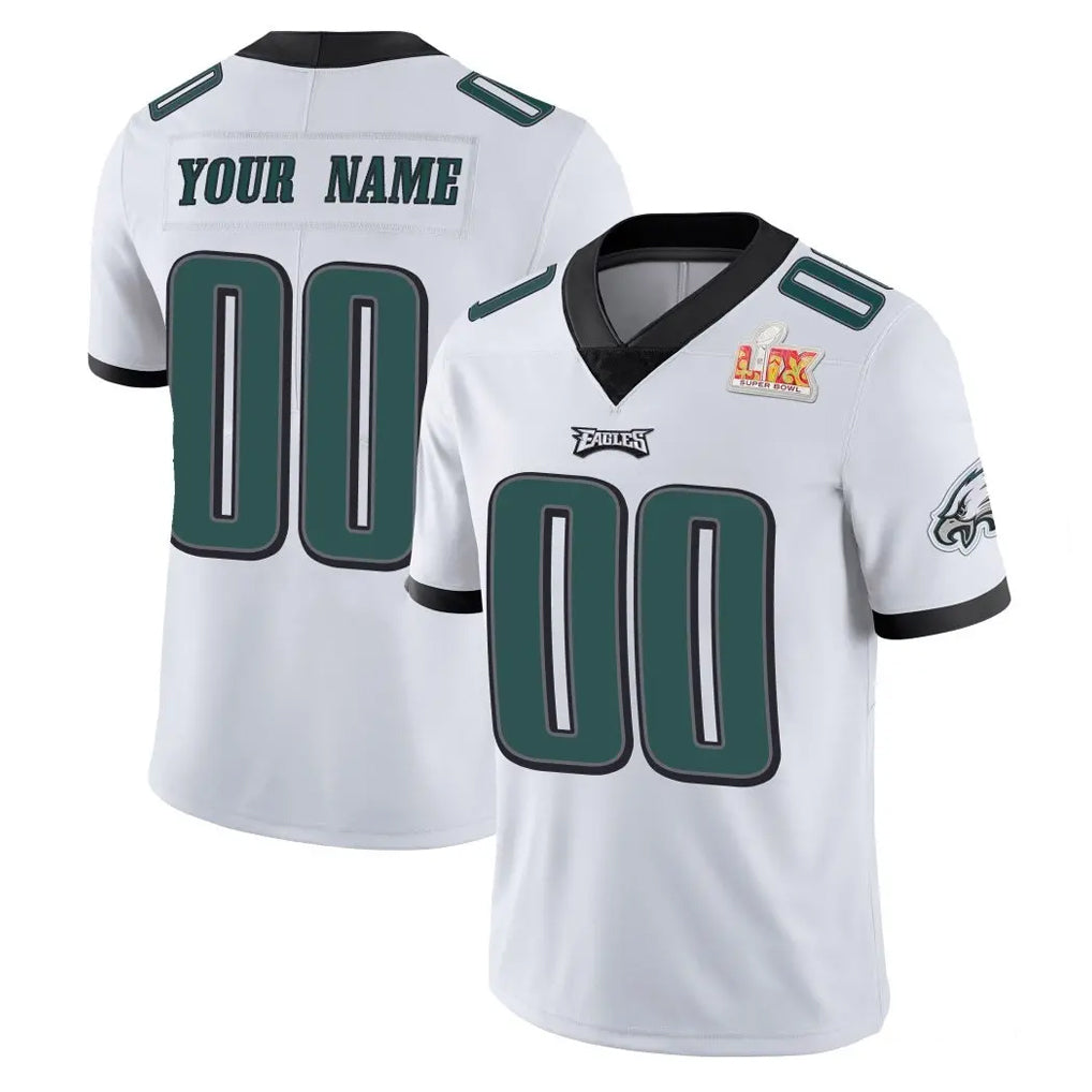 Punc Custom P.Eagles White Limited Vapor Untouchable Super Bowl LIX Home Game Any Name & Numbers Stitched Jerseys