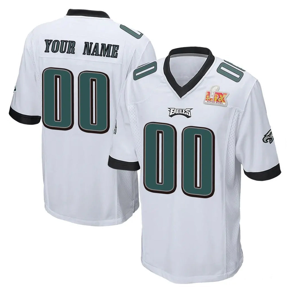 Punc Custom P.Eagles White Super Bowl LIX Home Game Any Name & Numbers Stitched Jerseys