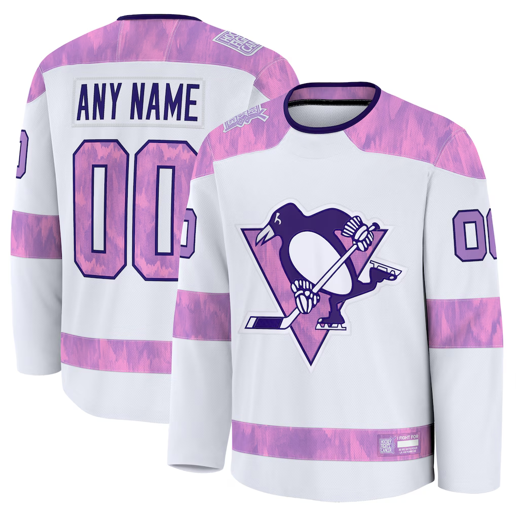 Punc Custom P.Penguins White 2024 Hockey Fights Cancer Jerseys
