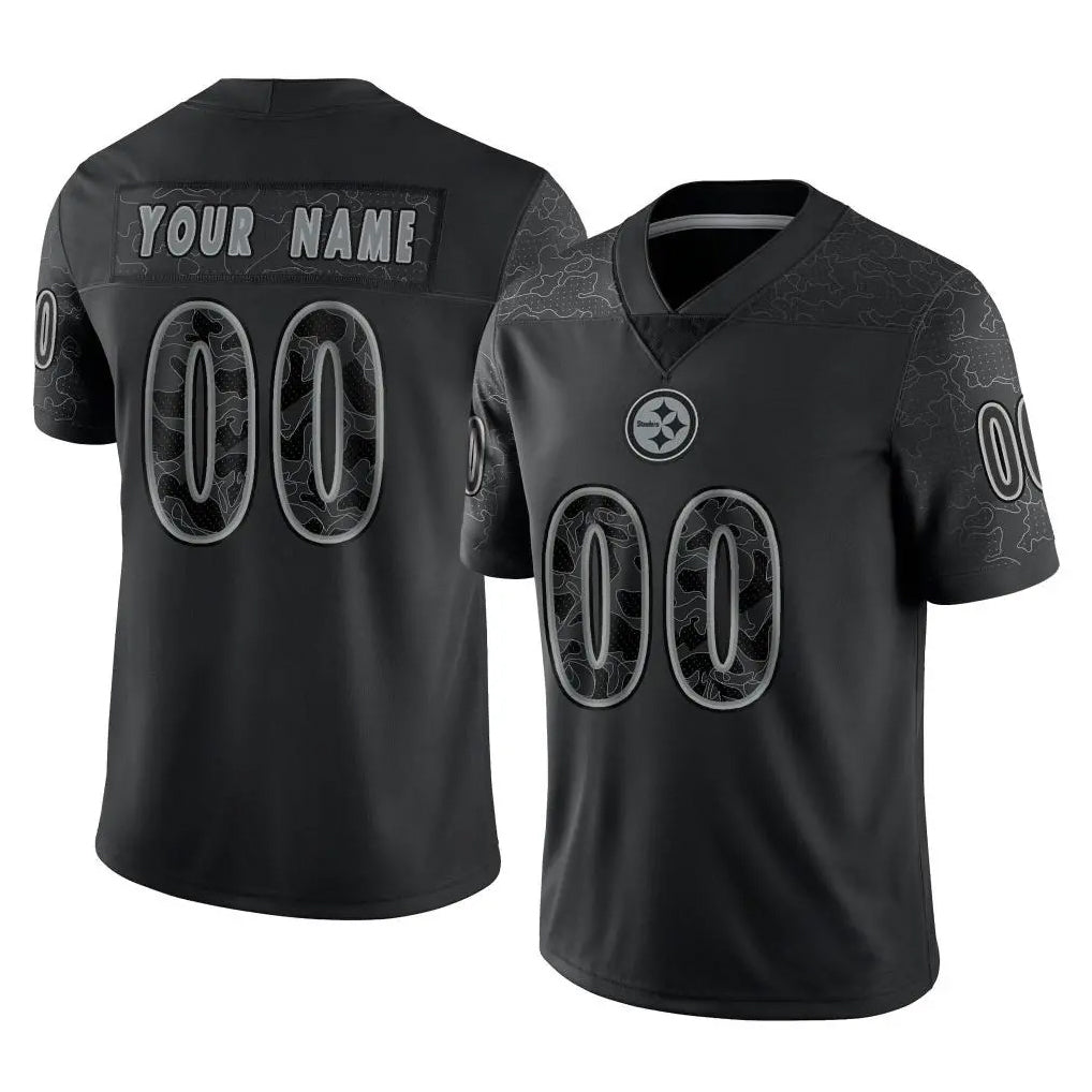 Punc Custom P.Steelers Black Reflective Limited Home Game Any Name & Numbers Stitched Jerseys