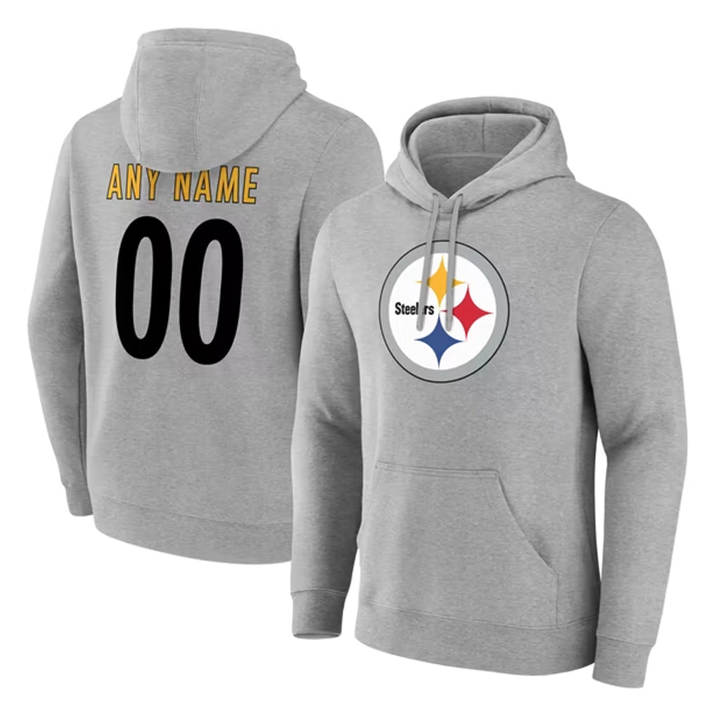 Punc Custom P.Steelers Gray LOGO Pullover Hoodies Limited Any Name & Numbers Stitched Jerseys