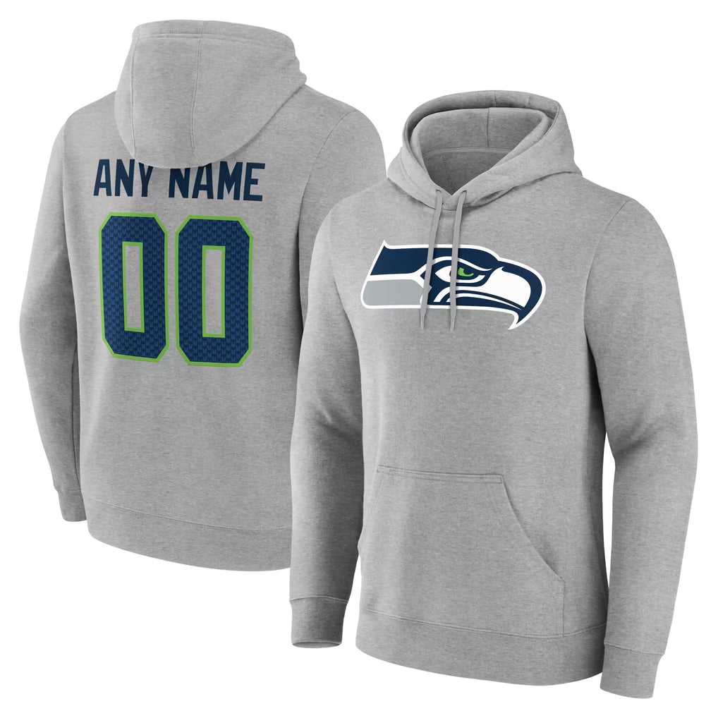Punc Custom S.Seahawks Gray LOGO Pullover Hoodies Game Any Name & Numbers Stitched Jerseys