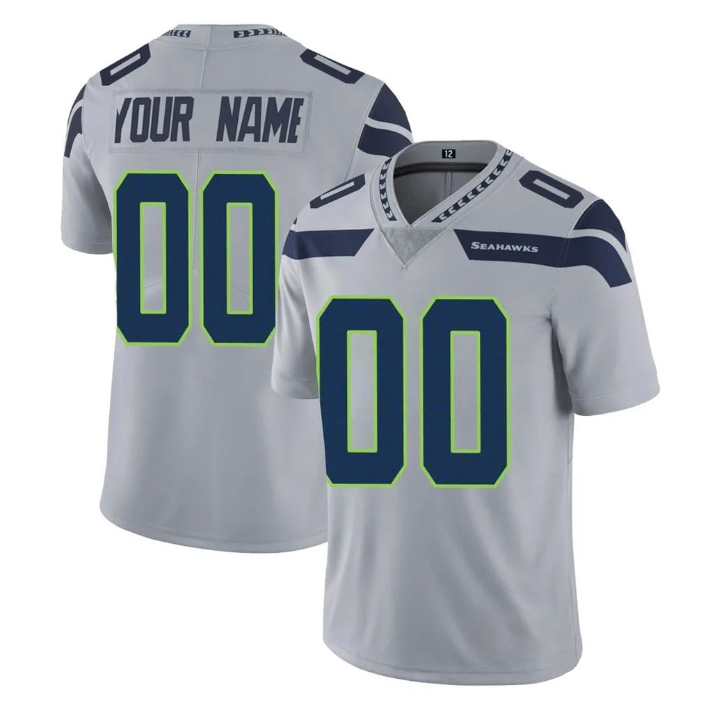 Punc Custom S.Seahawks Gray Limited Vapor Untouchable Home Game Any Name & Numbers Stitched Jerseys