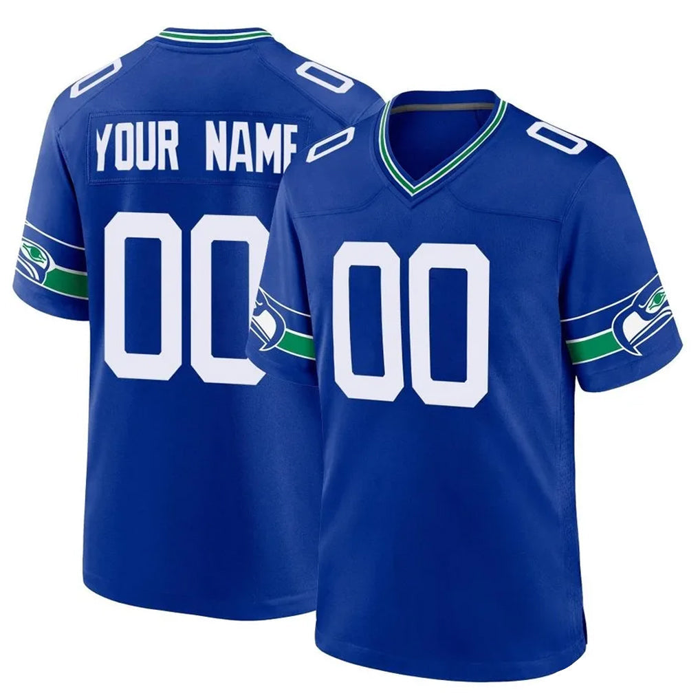Punc Custom S.Seahawks Royal Throwback Home Game Any Name & Numbers Stitched Jerseys