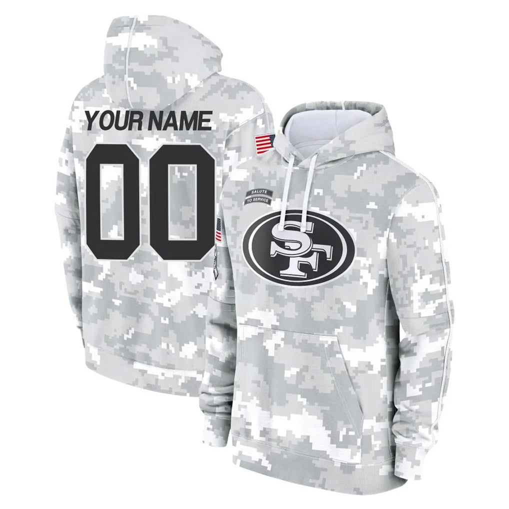 Punc Custom SF.49ers Arctic Camo Limited Salute to Service Pullover Hoodies Game Any Name & Numbers Stitched Jerseys