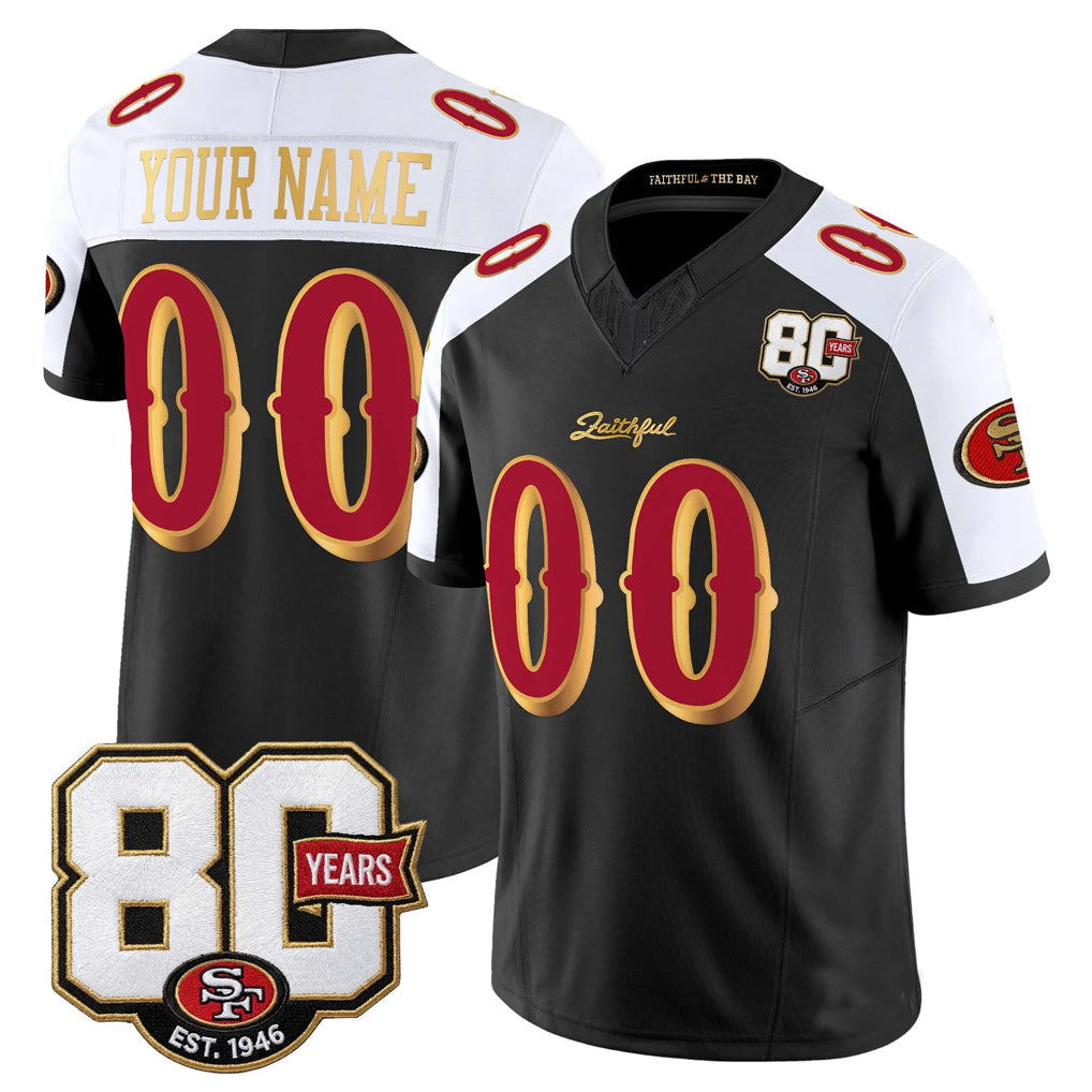 Punc Custom SF.49ers Black-White Limited 80th Rivalries Collection Home Game Any Name & Numbers Stitched Jerseys