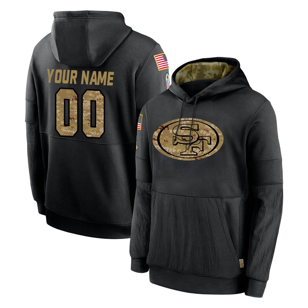Punc Custom SF.49ers Black Salute to Service Sideline Performance Pullover Hoodies Home Game Any Name & Numbers Stitched Jerseys