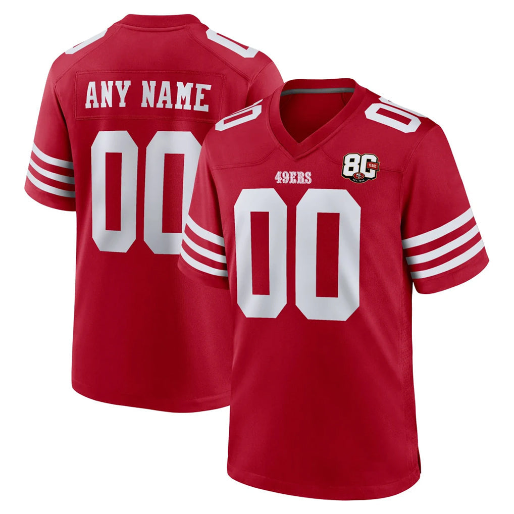 Punc Custom SF.49ers Red 80th Game Home Any Name & Numbers Stitched Jerseys