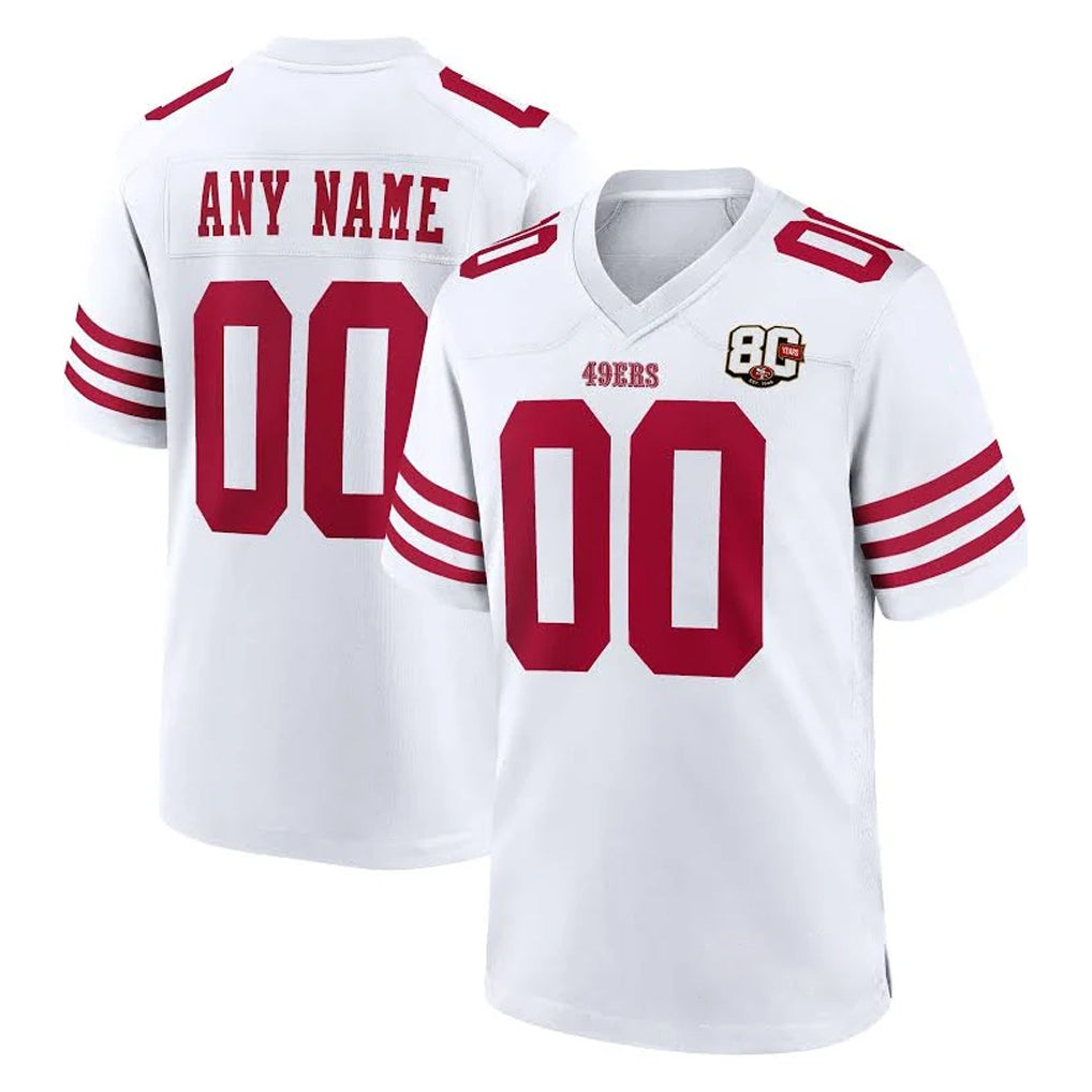 Punc Custom SF.49ers White 80th Game Home Any Name & Numbers Stitched Jerseys