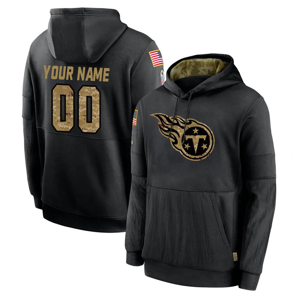 Punc Custom T.Titans Black Salute to Service Sideline Performance Pullover Hoodies Home Game Any Name & Numbers Stitched Jerseys