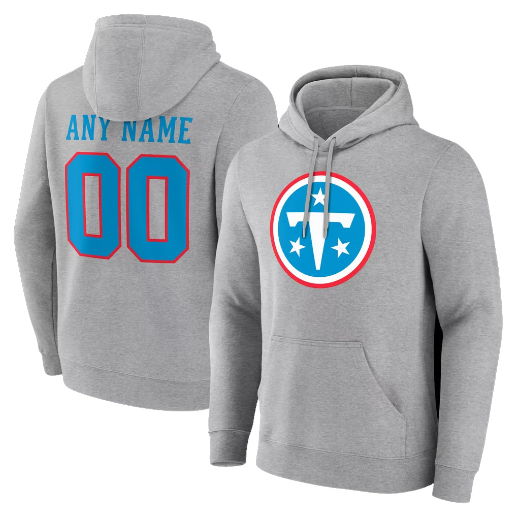 Punc Custom T.Titans Light Gray LOGO Pullover Hoodies Home Game Any Name & Numbers Stitched Jerseys