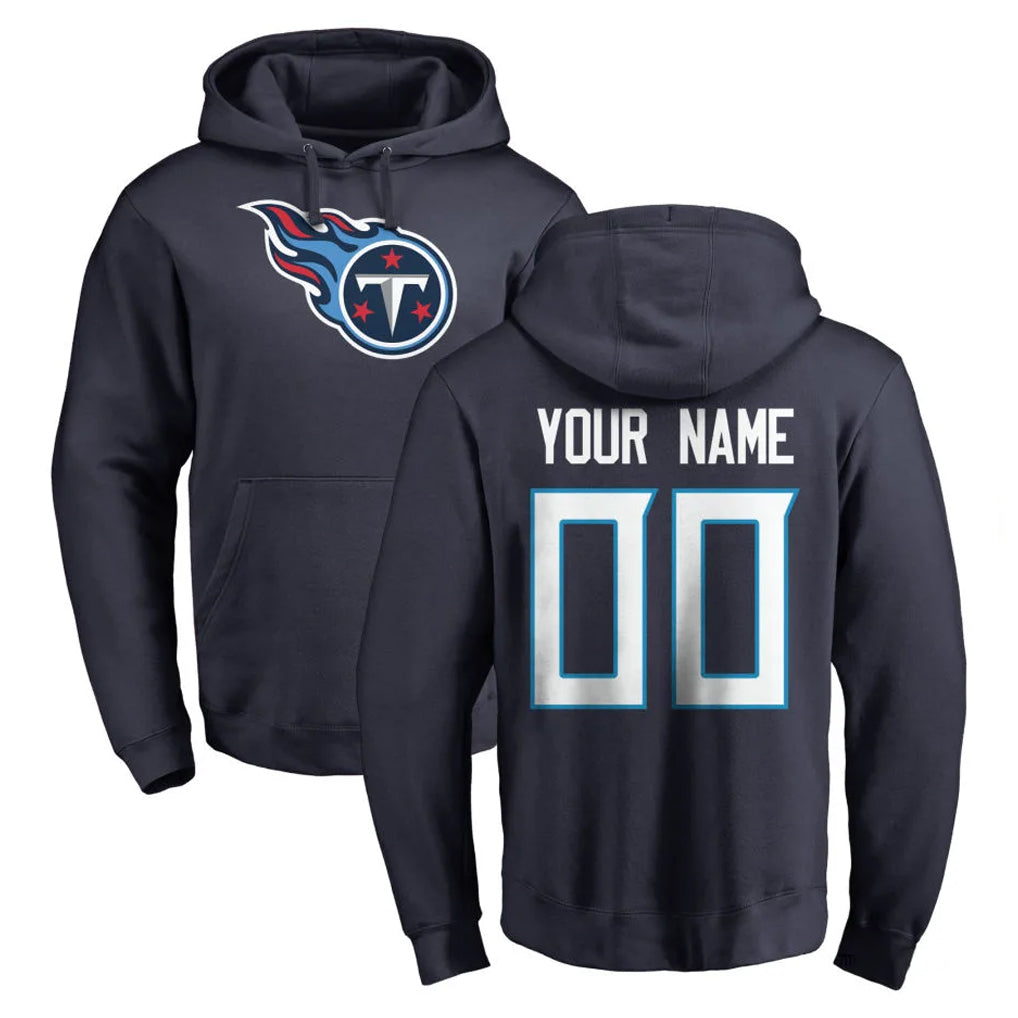 Punc Custom T.Titans Navy Logo Pullover Hoodies Home Game Any Name & Numbers Stitched Jerseys