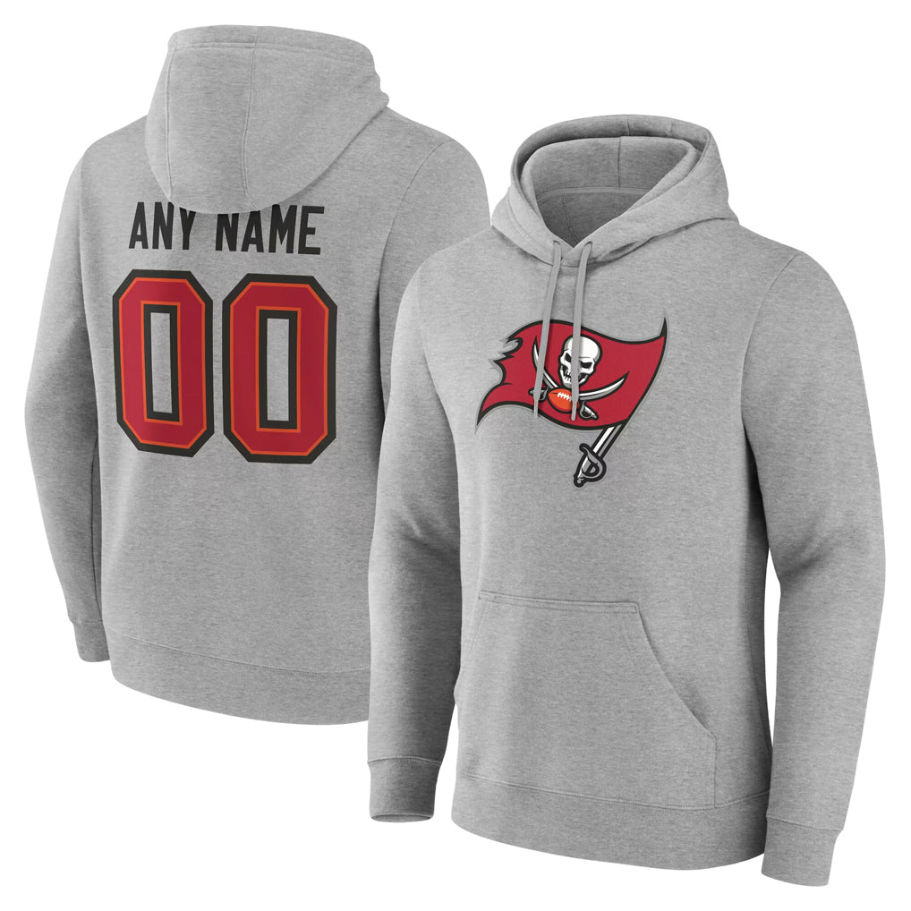 Punc Custom TB.Buccaneers Gray Pullover Hoodie Home Game Any Name & Numbers Stitched Jerseys