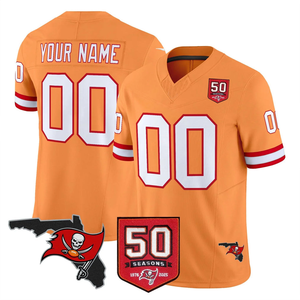 Punc Custom TB.Buccaneers Orange 50th Season Vapor Limited Home Game Any Name & Numbers Stitched Jerseys