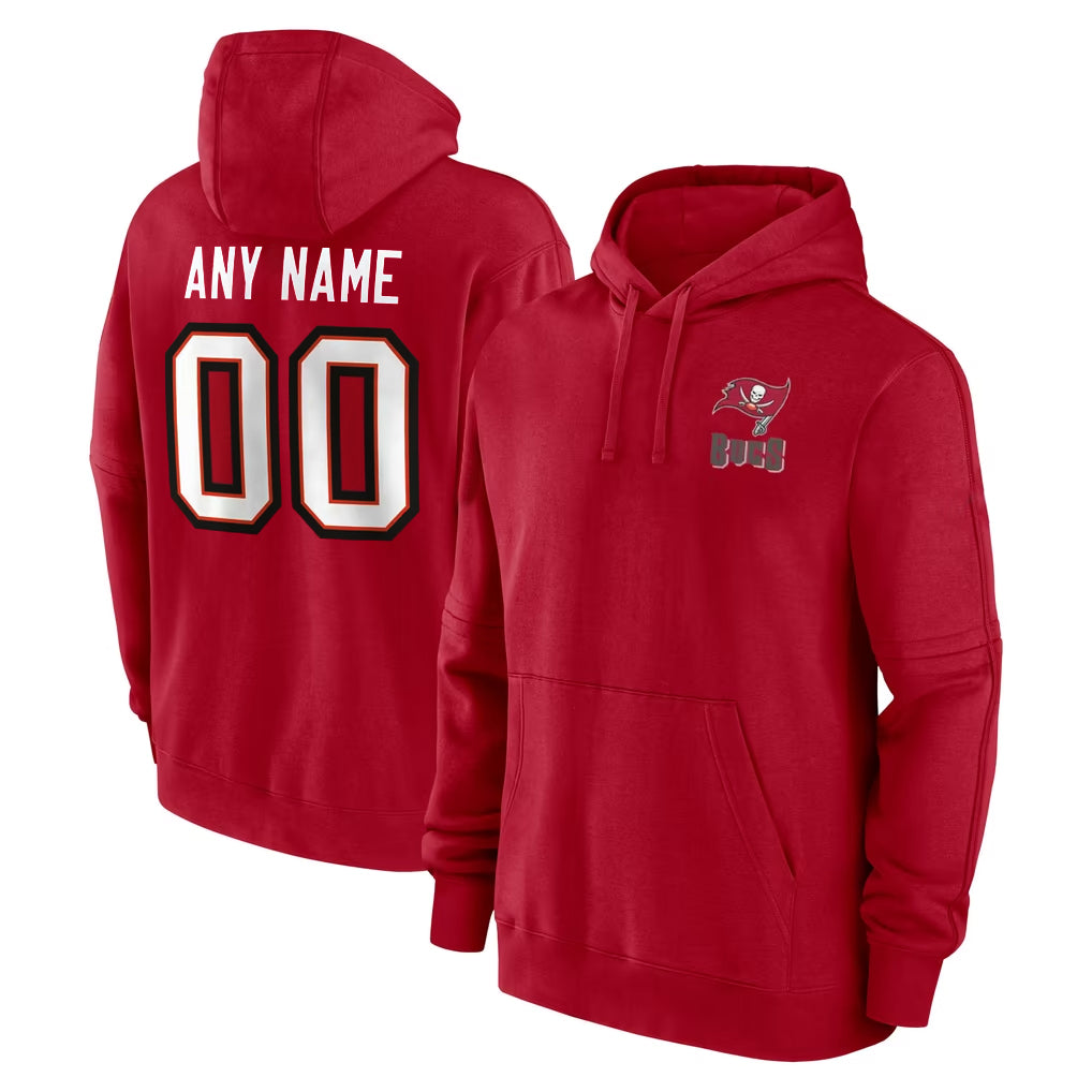 Punc Custom TB.Buccaneers Red LOGO Pullover Hoodie Home Game Any Name & Numbers Stitched Jerseys