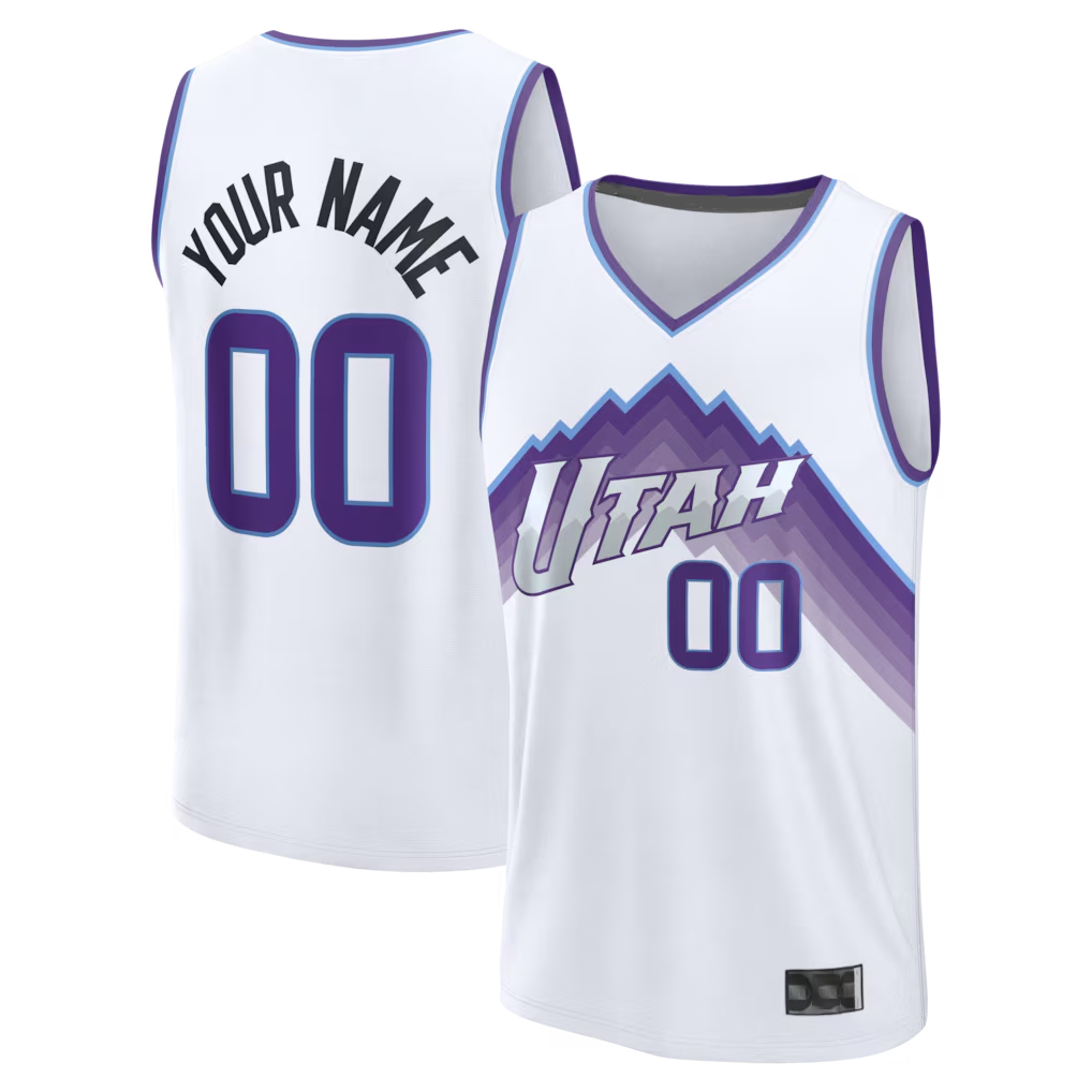 Punc Custom U.Jazz Fanatics White Fast Break Replica Jerseys - Association Edition
