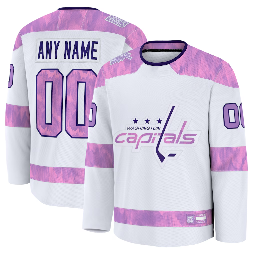 Punc Custom W.Capitals White 2024 Hockey Fights Cancer Practice Jerseys