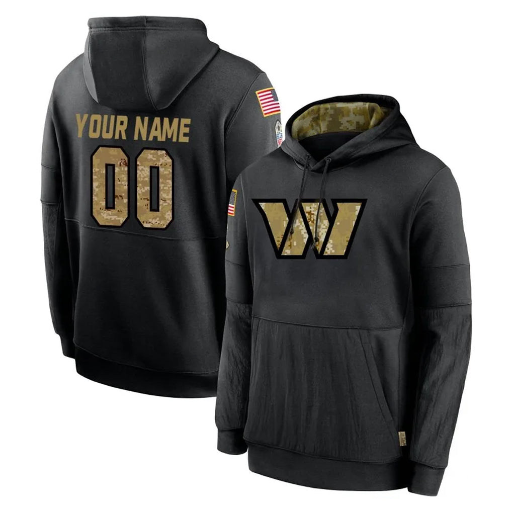 Punc Custom W.Commanders Black Salute to Service Performance Pullover Hoodies Home Game Any Name & Numbers Stitched Jerseys