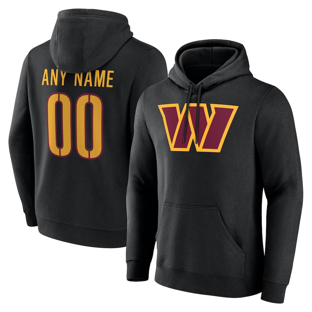Punc Custom W.Commanders Black Team Authentic Personalized Name & Number Hoodie Stitched Jerseys