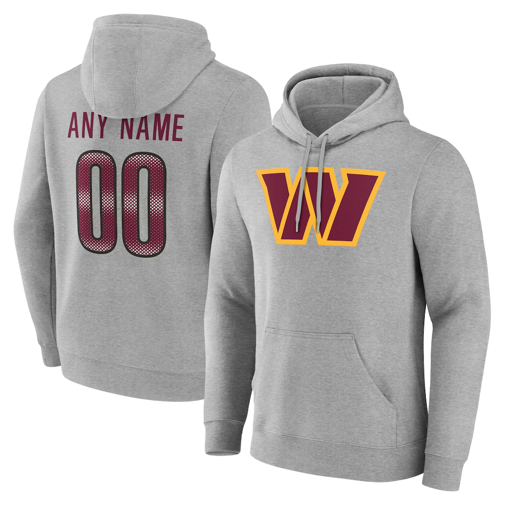 Punc Custom W.Commanders Gray Team Authentic Personalized Name & Number Hoodie Stitched Jerseys