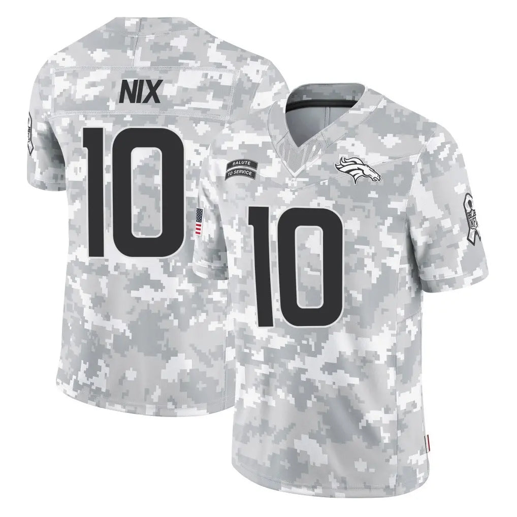 Punc D.Broncos #10 Bo Nix Player Arctic Camo Salute To Service Limited Stitched Jerseys