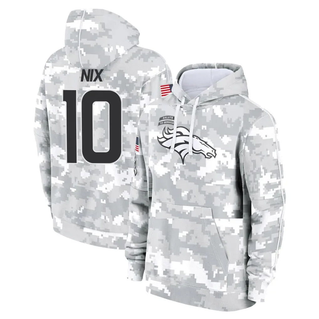Punc D.Broncos #10 Bo Nix Player Arctic Camo Salute to Service Hoodies Limited Game Stitched Jerseys