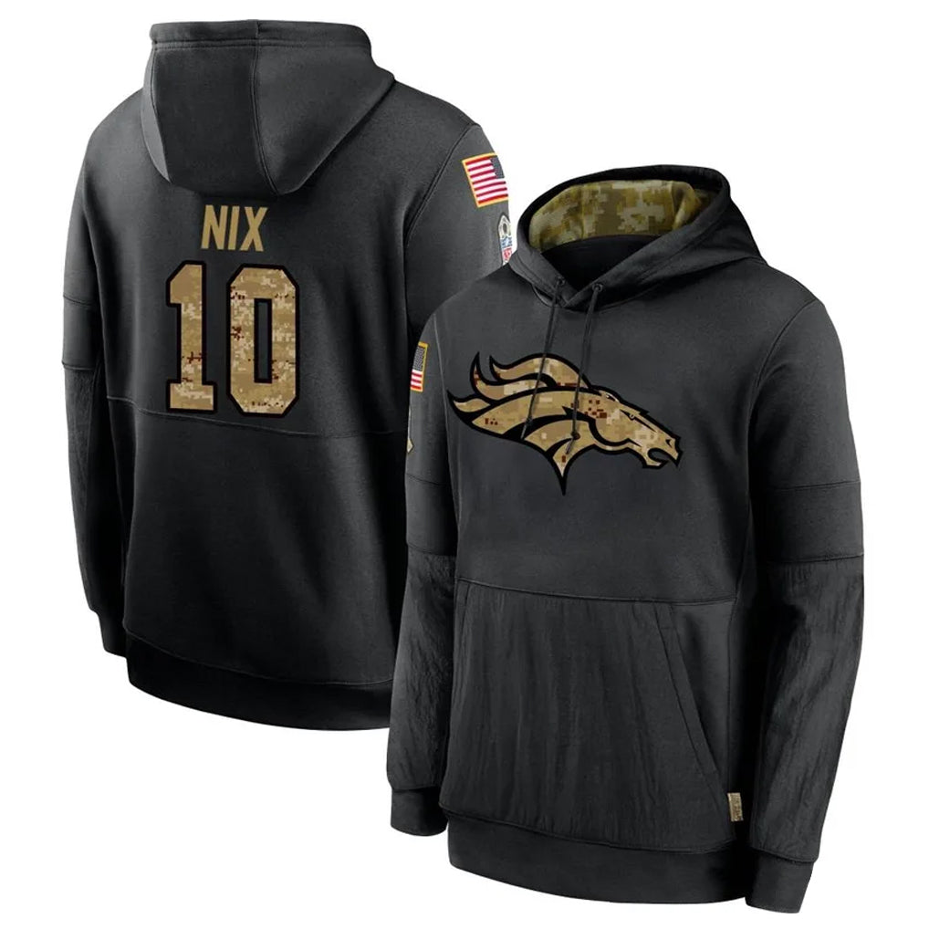 Punc D.Broncos #10 Bo Nix Player Black Salute to Service Pullover Hoodies Limited Stitched Jerseys