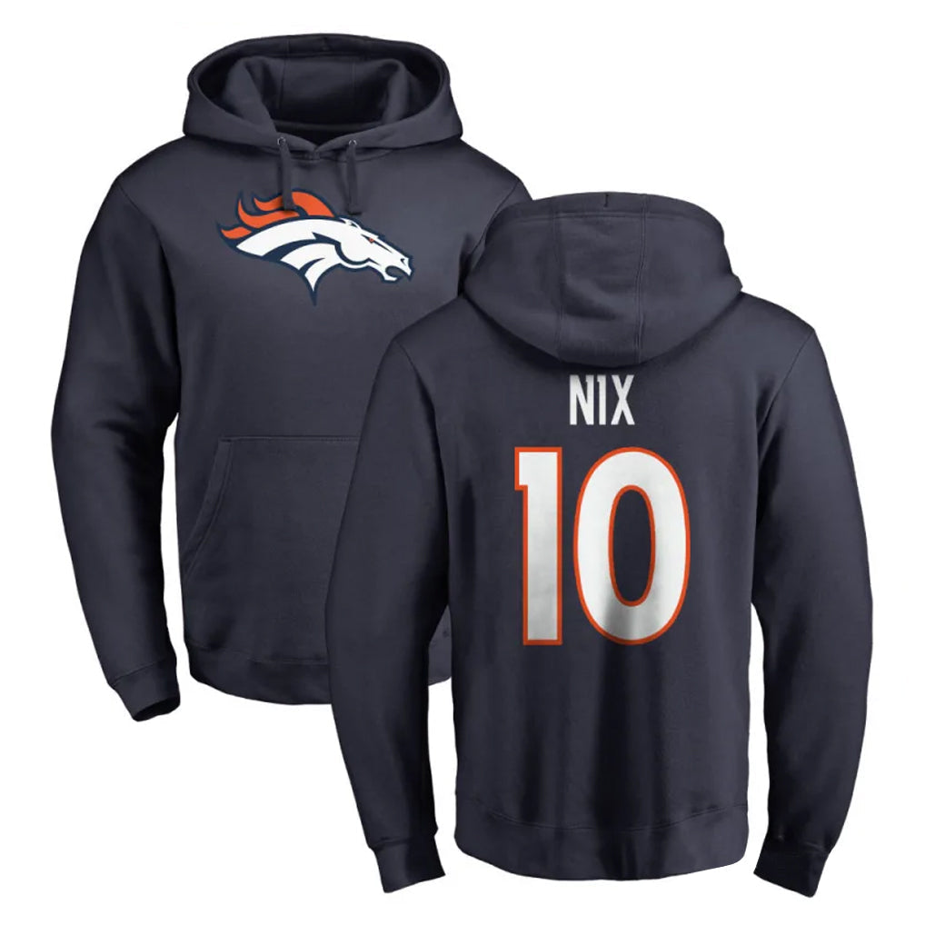 Punc D.Broncos #10 Bo Nix Player Navy Pullover Hoodie Limited Stitched Jerseys