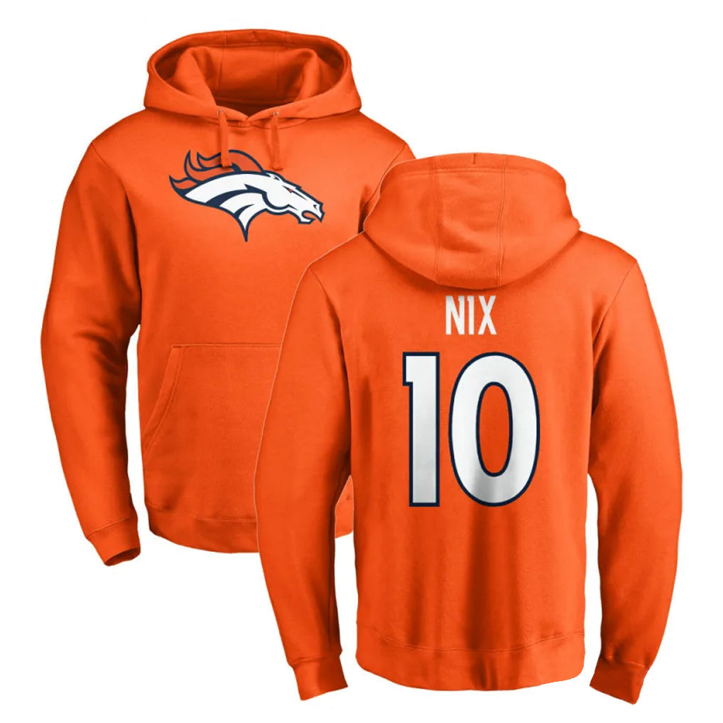 Punc D.Broncos #10 Bo Nix Player Orange Pullover Hoodie Limited Stitched Jerseys
